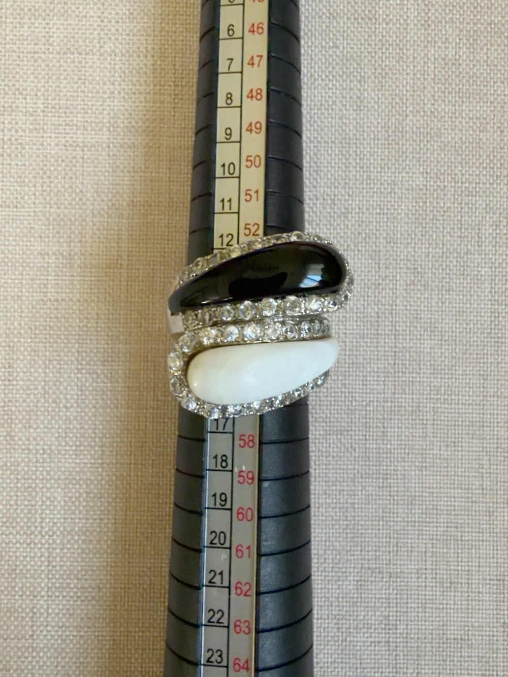 Black and White Crystal Accent Ring - Fashion Statement Piece
